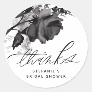 Watercolor Black Rose Bridal Shower Thank You Classic Round Sticker