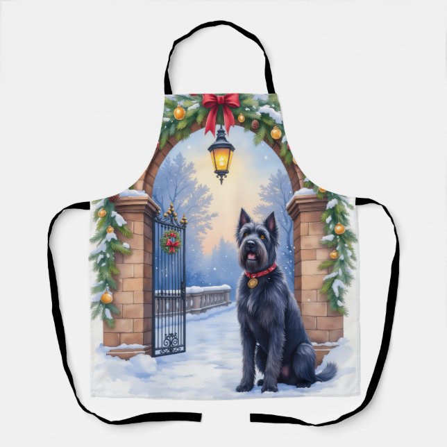 Watercolor Black Russian Terrier Iron Christmas Apron (Front)