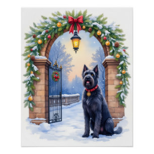 Watercolor Black Russian Terrier Iron Christmas Poster