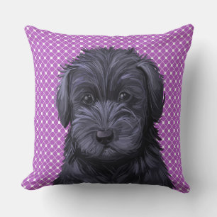WATERCOLOR BLACK SCHNOODLE PUPPY DOG FACE THROW PILLOW