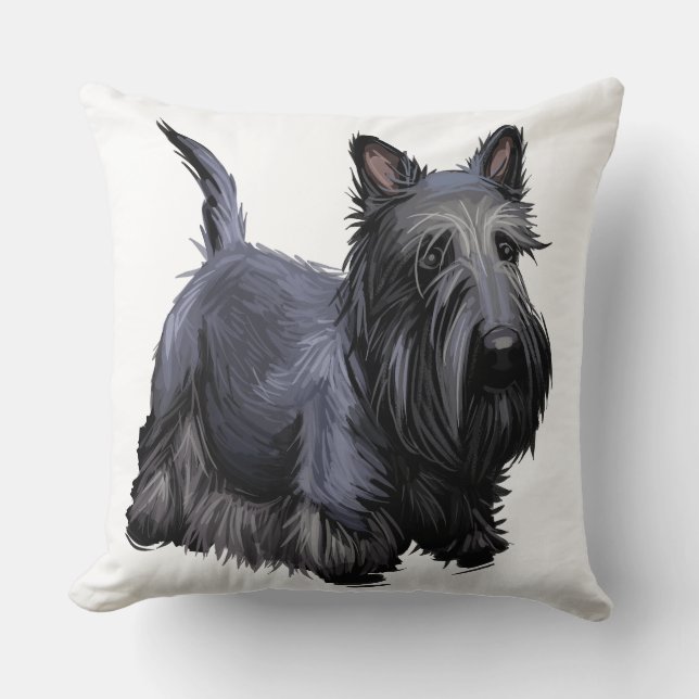 WATERCOLOR BLACK SCOTTISH TERRIER DOG THROW PILLOW (Front)