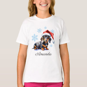 Watercolor Black & Tan Dachshund Christmas Dog T-Shirt