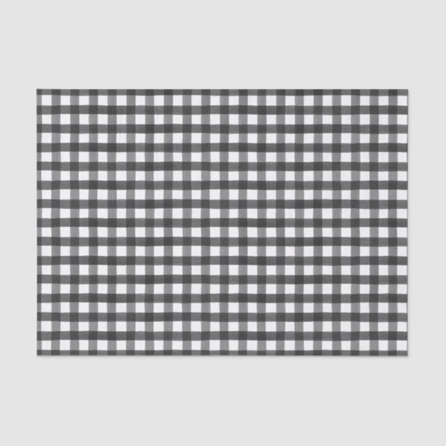 Watercolor Black White Buffalo Check Gift Wrapping Tissue Paper (Front)