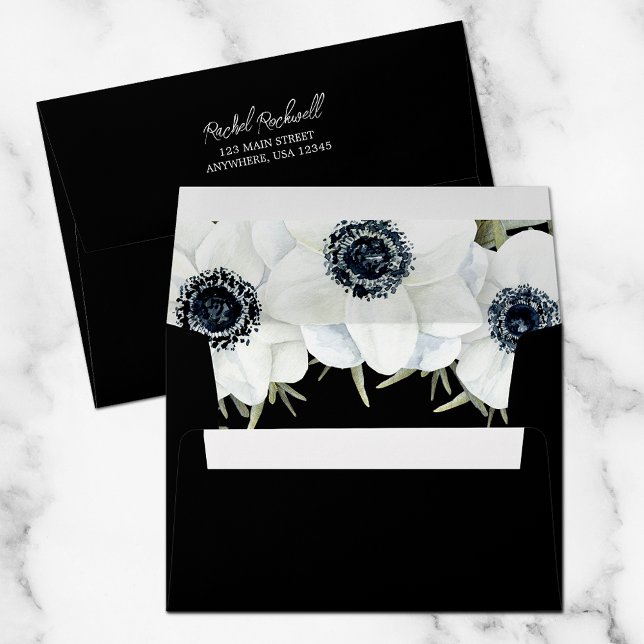 Watercolor Black White Floral Lined Envelope (Creator Uploaded)