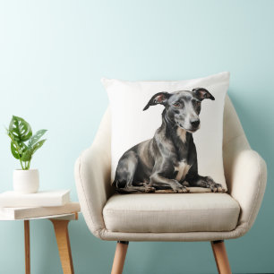 WATERCOLOR BLACK & WHITE GREYHOUND DOG THROW PILLOW