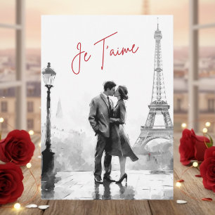 Watercolor Black White Paris Je T'aime Valentine's Holiday Card