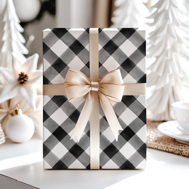 Watercolor Black & White Plaid Pattern Wrapping Paper (Creator Uploaded)