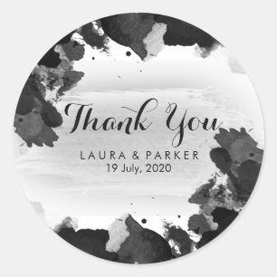Watercolor Black White  Thank You Wedding Artist Classic Round Sticker