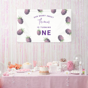 Watercolor blackberries 1st birthday party banner