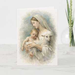Watercolor  Blessed Virgin Mary Jesus Lamb Card