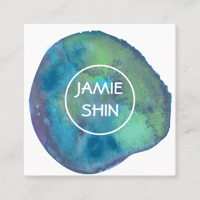 Watercolor Blob textured Minimal Blue Purple Square Business Card (Front)