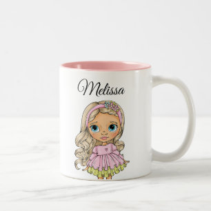 Watercolor Blonde Girl Any Name Two-Tone Coffee Mug