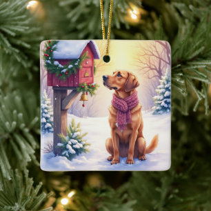Watercolor Bloodhound Country Mailbox Christmas Ceramic Ornament