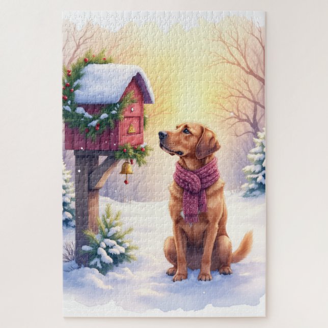 Watercolor Bloodhound Country Mailbox Christmas Jigsaw Puzzle (Vertical)