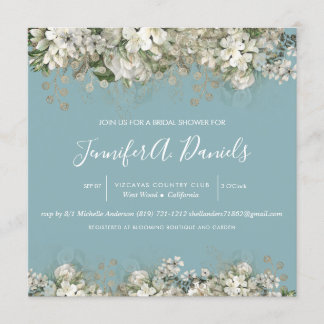 Watercolor Bloom Blue Bridal Shower Invitation