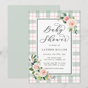Watercolor Bloom Pastel Plaid Baby Shower Invitation