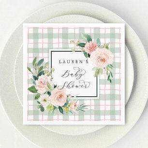 Watercolor Bloom   Pastel Plaid Baby Shower Napkin