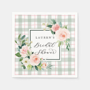 Watercolor Bloom   Pastel Plaid Bridal Shower Napkin