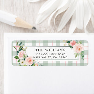 Watercolor Bloom Pastel Plaid Return Address