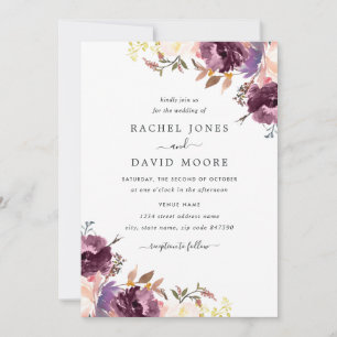 Watercolor Bloom Purple Floral Wedding Invitation