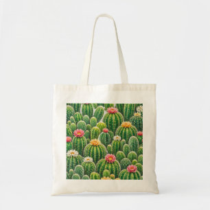 Watercolor Blooming Barrel Cactus Desert Pattern Tote Bag