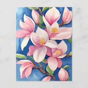 Watercolor Blooming Pink Magnolia Postcard