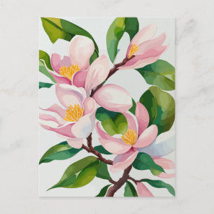 Watercolor Blooming Pink Magnolia Postcard