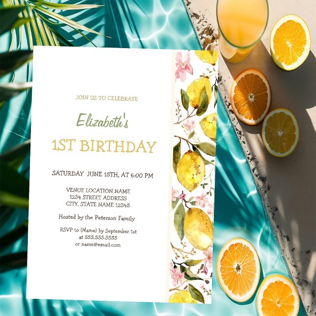 Watercolor Blooming Yellow Lemons Birthday  Invitation (Creator Uploaded)
