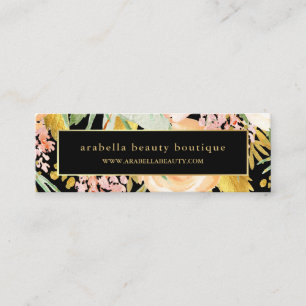 Watercolor Blooms   Gold and Peach Floral on Black Mini Business Card