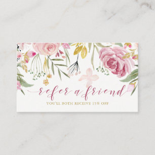 Watercolor Blooms Pink and Gold Floral Referral Card