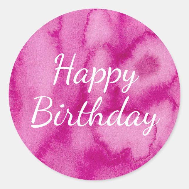 Watercolor Blooms Pink Birthday Round Sticker (Front)
