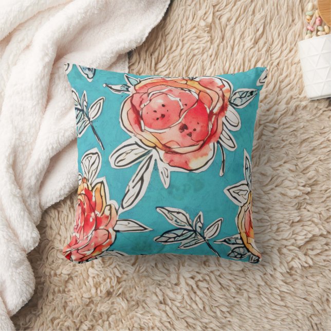 Watercolor Blooms Throw Pillow (Blanket)