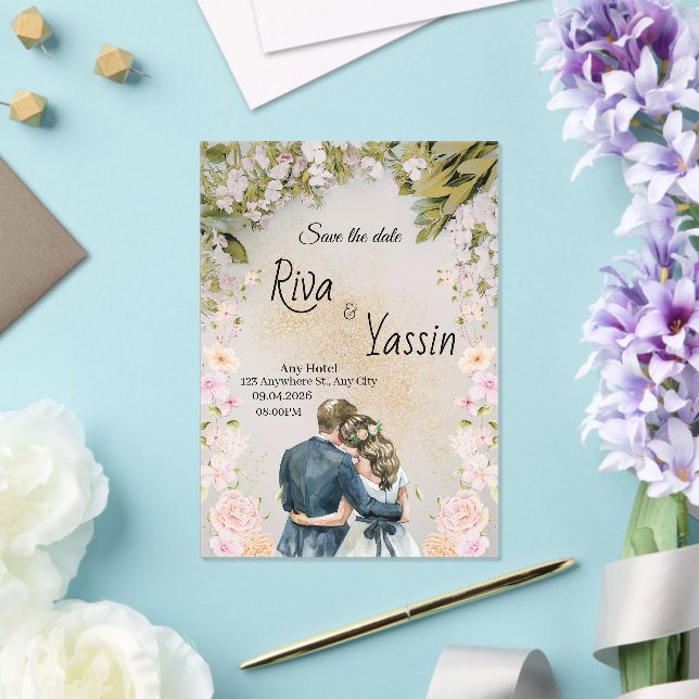 Watercolor Blooms Wedding Save Acrylic Invitation (Insitu (Wedding))