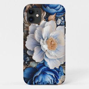 Watercolor Blossom in Blue and White flowers,  iPhone 11 Case