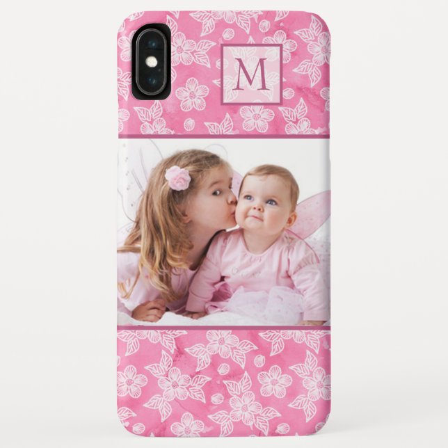 Watercolor Blossom Pink Monogram Photo Case-Mate iPhone Case (Back)