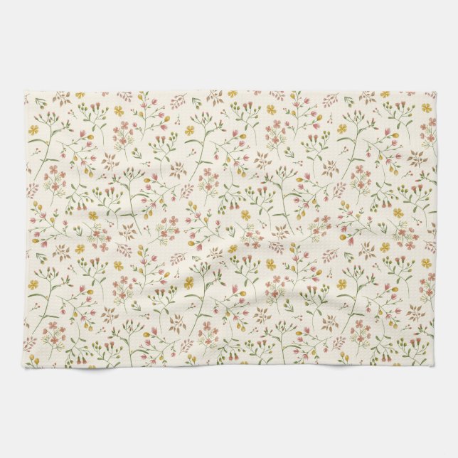 Watercolor Blossoms Pattern Kitchen Towel (Horizontal)