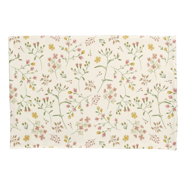 Watercolor Blossoms Pattern Pillowcase (Front-Left)