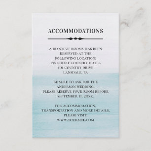 Watercolor blue accommodations. Wedding details Enclosure Card