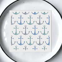 Watercolor blue anchors. Nautical beach pattern