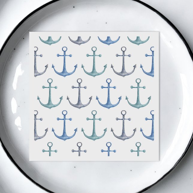 Watercolor blue anchors. Nautical beach pattern Napkin (Creator Uploaded)