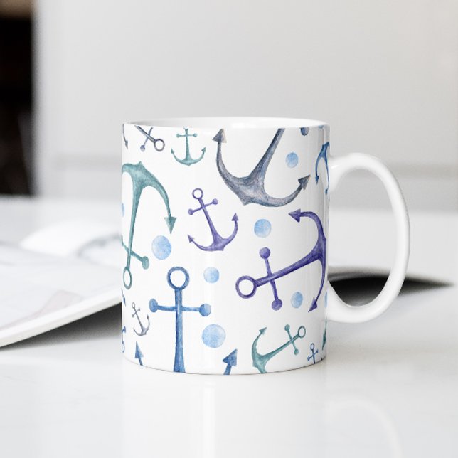Watercolor blue anchors. Nautical ocean pattern Coffee Mug (Creator Uploaded)