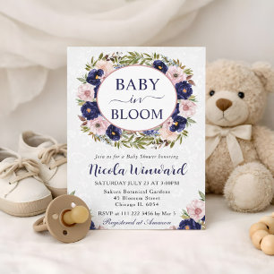 Watercolor Blue and Cream Wreath Baby Shower Invitation