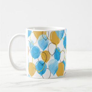 Watercolor blue and glittering gold balloons seaml coffee mug