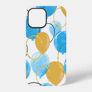 Watercolor blue and glittering gold balloons seaml iPhone 12 case