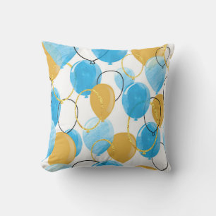 Watercolor blue and glittering gold balloons seaml throw pillow