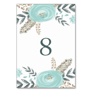 Watercolor Blue and Gold Floral Table Number Card