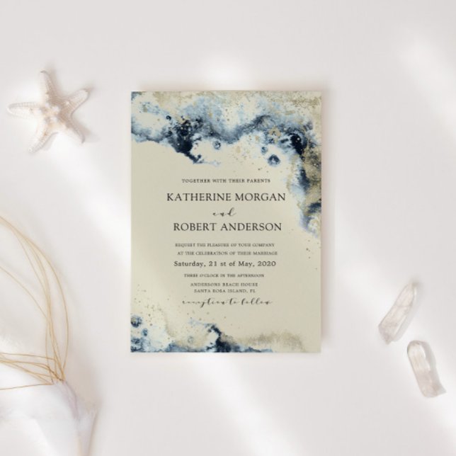 Watercolor Blue and Gold Minimalistic Wedding Invitation (Creator Uploaded)