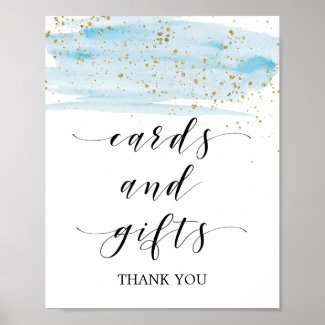 Watercolor Blue and Gold Sparkle Cards & Gifts Poster
