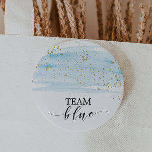 Watercolor Blue and Gold Sparkle Team Blue 2 Inch Round Button