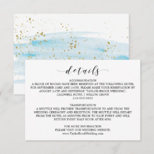 Watercolor Blue and Gold Wedding Details Card